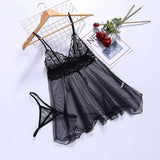 WOW! - Babydoll et culotte en dentelle noire transparente - One-size