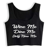 Top - WINE ME DINE ME SIXTY NINE ME - Cotton Spandex - OSXL - Noir